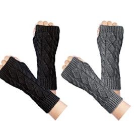 Photo 1 of Loritta 4 Pairs Womens Fingerless Gloves Winter Warm Knit Crochet Thumbhole Arm Warmers
