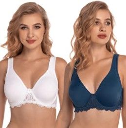 Photo 1 of Secret Shine Women's Lace Plus Size Full Coverage Non Padded Comfort Underwire Bra(2-Pack)
42-B