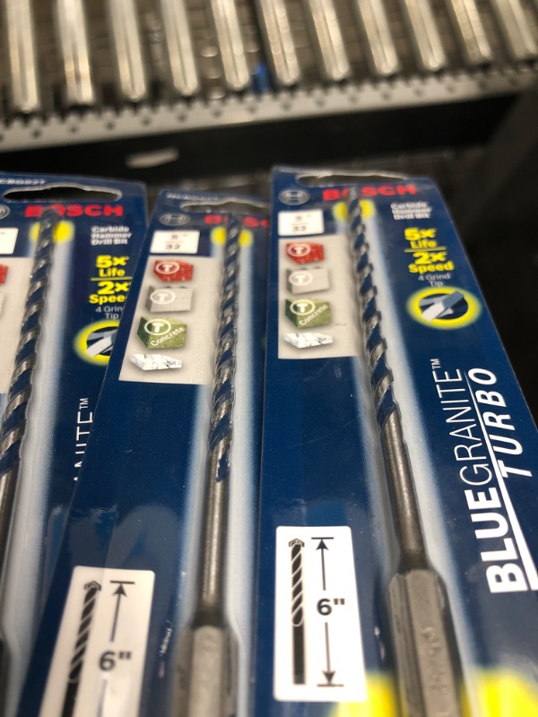 Photo 3 of (3 PACK) Bosch 5/32 in. X 3 in. X 6 in. Blue Granite Turbo Carbide Hammer Drill Bit for Concrete, Stone and Masonry Drilling