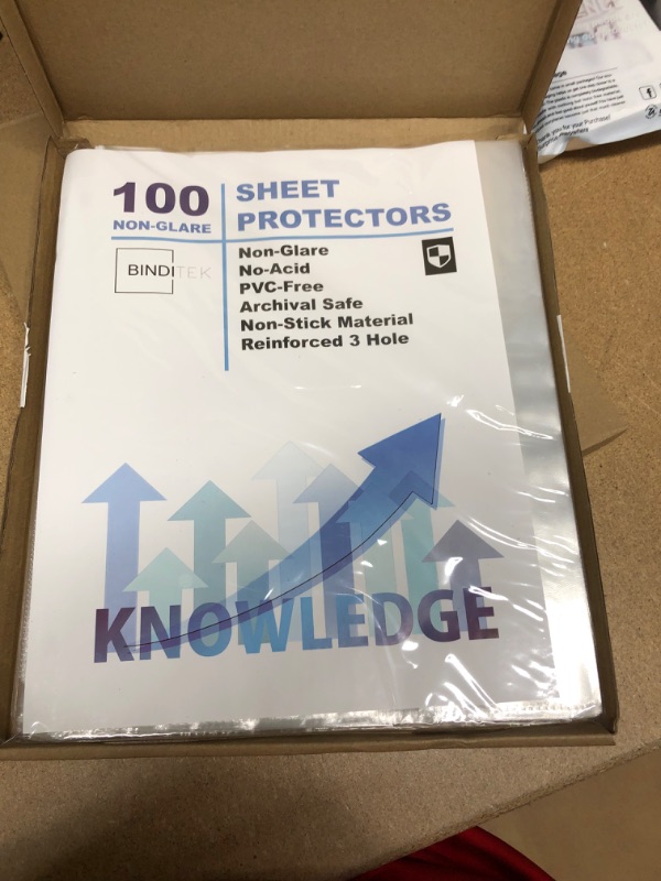 Photo 1 of Binditek 100 Pack Sheet Protectors, Holds 8.5 x 11" Sheets,Non-Glare Page Protectors for 3 Ring Binder, Top Loading Paper Protector,Letter Size,Reinforced Holes, Acid-Free
SET OF 2