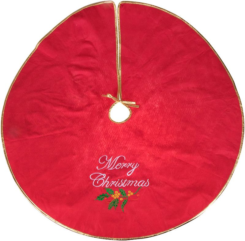 Photo 1 of 2 PACK OF- Clever Creations 40 Inch Christmas Tree Skirt Decoration, Large Merry Christmas Mat Holiday Décor, Christmas Mistletoe

