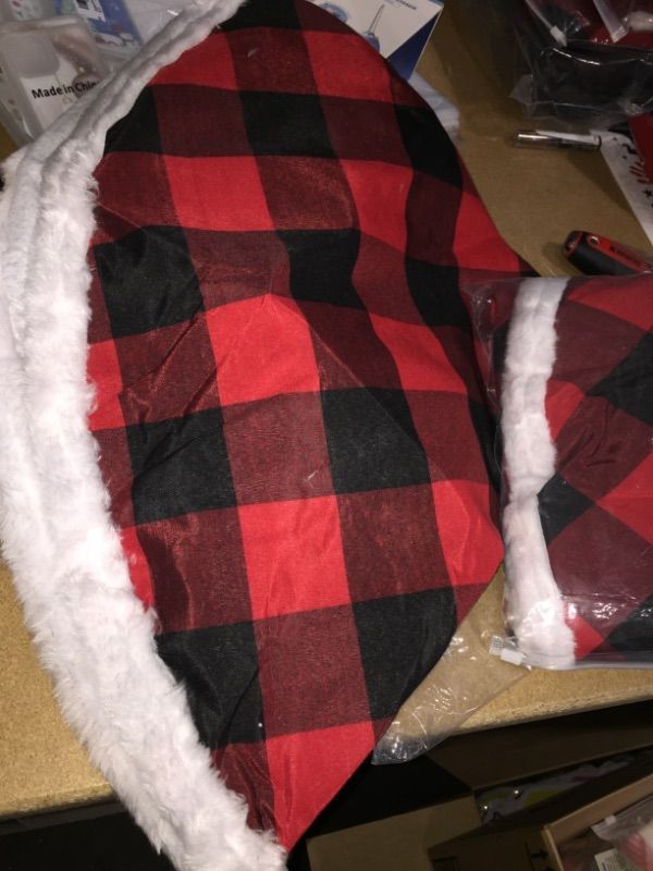 Photo 1 of 2 SET OF 36" BUFFALO CHRISTMAS TREE SKIRTS BLACK/RED PLAID-SOLD AS IS, NO RETURNS