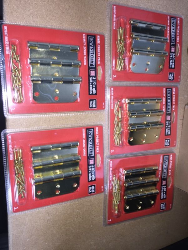 Photo 1 of 5 PACK OF-3-1/2 in. Bright Brass 5/8 in. Radius Security Door Hinges Value Pack (3-Pack)-SOLD AS IS, NO RETURNS