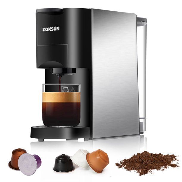 Photo 1 of Zoksun Coffee Maker Single Serve Coffee Machine for Nespresso Capsule,Dolce Gusto Capsule and Ground Coffee,Compact Coffee Brewer with 19 Bar High Pressure Pump,1450W,Black
