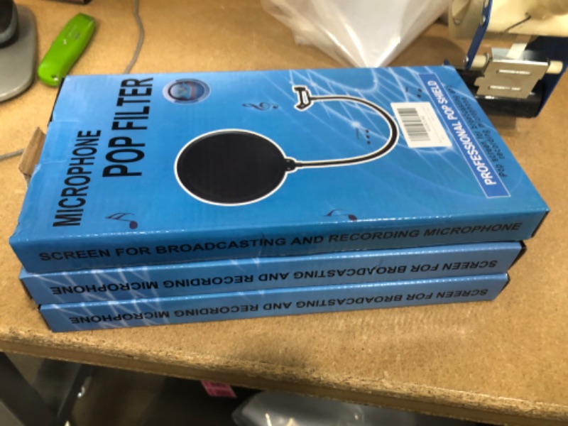 Photo 2 of ALEKOR Microphone Pop Filter for Blue Yeti and Other Mic, 6 Inch Double Nylon Wind Screen with 360-Degree Flexible Gooseneck, Black - 3 pack
