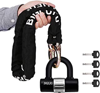 Photo 1 of BIGLUFU Motorcycle Chain Locks, 3.3ft/100cm Heavy Duty Long Chain, Cut Proof 0.39 inch/10mm Thick Colorful Square Chains with 0.63inch/16mm U Lock, Ideal for Motorbike,Generator, Gates
