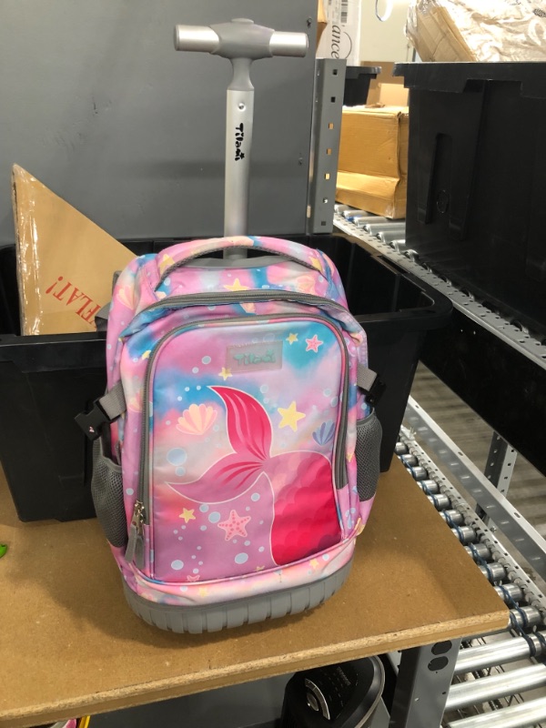 Photo 2 of *USED*
*MISSING pencil case*
Tilami Pink Fishtail Rolling Backpack 18 inch with Pencil Case Wheeled Laptop Bag
