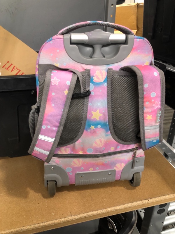 Photo 3 of *USED*
*MISSING pencil case*
Tilami Pink Fishtail Rolling Backpack 18 inch with Pencil Case Wheeled Laptop Bag
