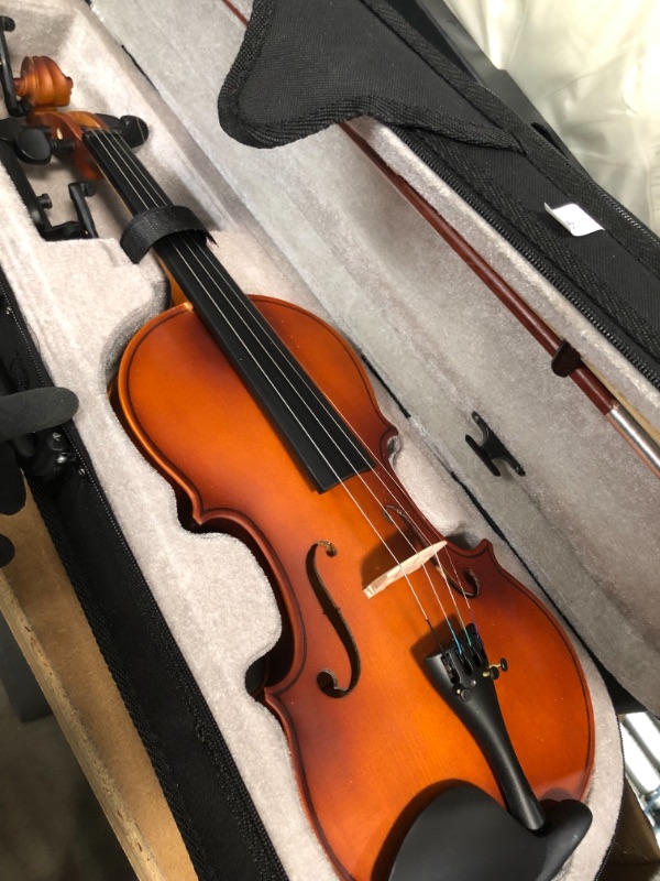 Photo 2 of *USED*
*MISSING instruction book and extra strings* 
Mendini By Cecilio Violin For Kids & Adults - 4/4 MV300 Satin Antique, Student or Beginners Kit w/Case, Bow, Extra Strings, Tuner, Lesson Book - Stringed Musical Instruments
