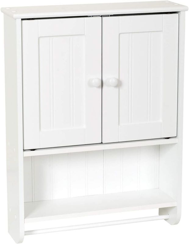 Photo 1 of *USED*
*MISSING hardware and pole*
*SEE last picture for damage*
Zenna Home 19.19 in. W x 25.63 in. H Bathroom Storage Wall Cabinet in White