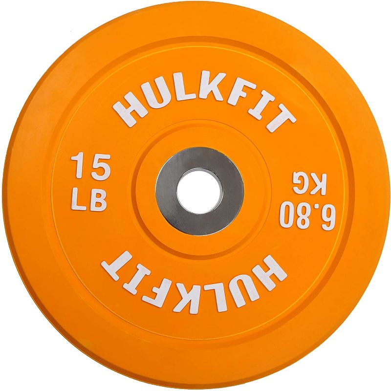 Photo 1 of *USED*
HulkFit Olympic 2-Inch Rubber Bumper Plate with Stainless Steel Insert, Orange, SINGLE
