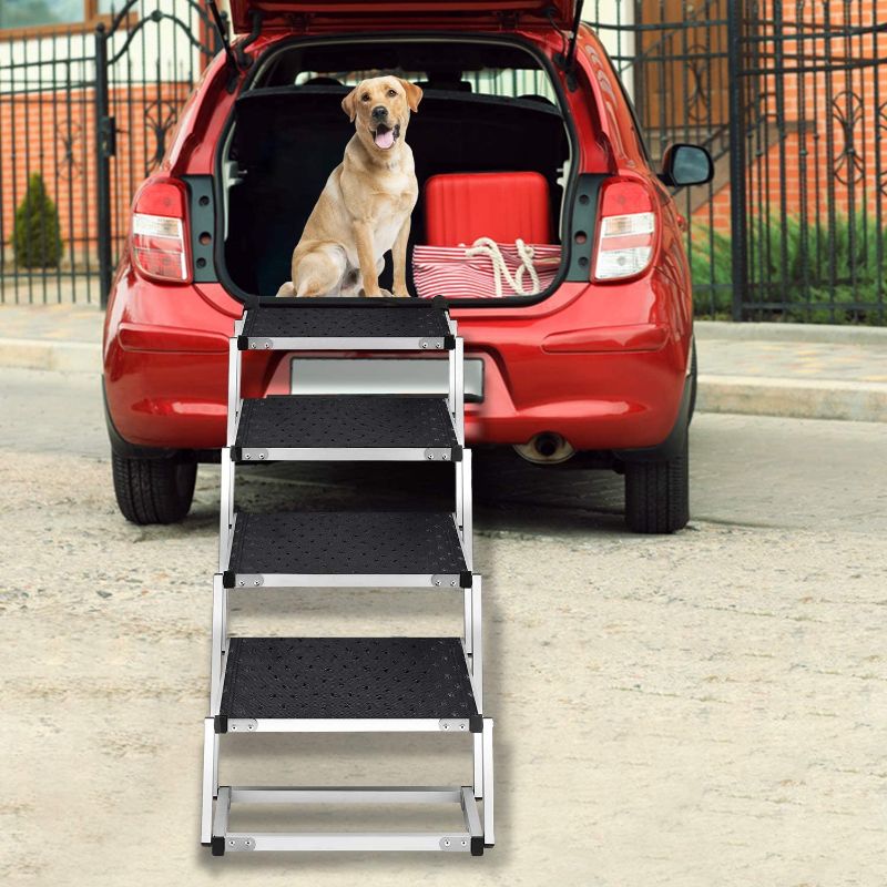 Photo 1 of *USED*
Zerria Upgraded Extra Wide Dog Car Stair for Large Dogs, Lightweight Aluminum Foldable Pet Ladder Ramp with Nonslip Surface for High Beds, Trucks, Cars and SUV, Supports up to 200 lbs, 4 Steps
