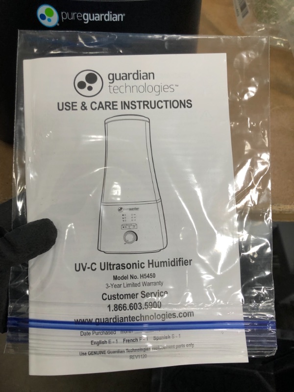 Photo 4 of *USED*
PureGuardian Humidifier with Dual Mist and UV-C, 2 Gallon H5450BCA
