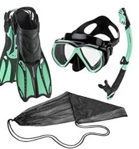 Photo 1 of *USED*
Phantom Aquatics Rapido Adult Mask Fin Snorkel Set, Panoramic View Snorkel Mask, Dry Snorkel, Snorkeling Fins + Travel Bag, Black Mint, ML/XL (us: 9/11, eu: 42/45)