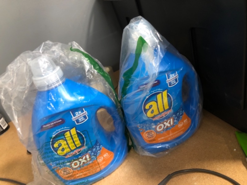 Photo 1 of 2 PACK all Laundry Detergent Liquid, Fights Tough Stains with OXI Power, High Efficiency Compatible, 2X Concentrated, 90 Loads
