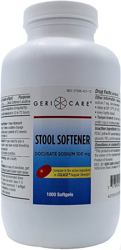 Photo 1 of 2 PACK EXP 03/2022 GeriCare Docusate Sodium Stool Softener, 100mg Softgels (Bottle of 1,000)
