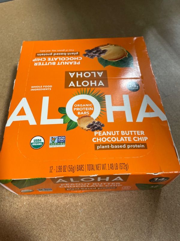 Photo 2 of ALOHA Organic Plant Based Protein Bars |Peanut Butter Chocolate Chip | 12 Count, 1.98oz Bars | Vegan, Low Sugar, Gluten Free, Paleo, Low Carb, Non-GMO, Stevia Free, Soy Free, No Sugar Alcohols
BEST BY 10-13-2022
