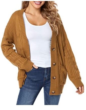 Photo 1 of Fuinloth Women's Cardigan Sweater, Oversized Chunky Knit Button Closure with Pockets MEDIUM