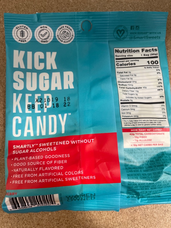 Photo 2 of **BEST BY 01-18-2022**SmartSweets Sweet Fish, Candy with Low Sugar (3g), Low Calorie (100), No Artificial Sweeteners, Vegan, Plant-Based, Gluten-Free, Non-GMO, Healthy Snack for Kids & Adults, 1.8oz (Pack of 12)
