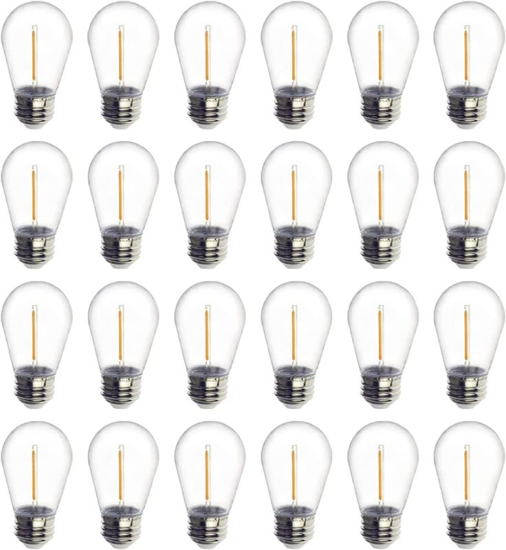 Photo 1 of 24-Pack LED 1W String Light Bulbs, UL Listed, Jslinter S14 Plastic Shatterproof Edison Vintage Style Replacement 1 Watt Outdoor Light Bulbs 2200K, Waterproof, Warm White Equivalent to 11w, e26 Base
