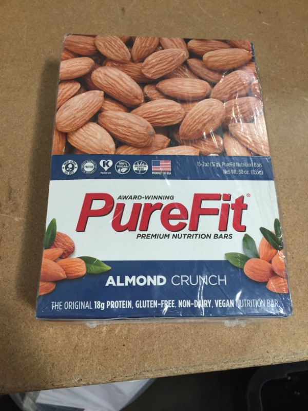 Photo 2 of **BEST BY 03-18-2022**PureFit Gluten-Free Nutrition Bars with 18 grams Protein: Almond Crunch, 2 oz Bars, Pack of 15
