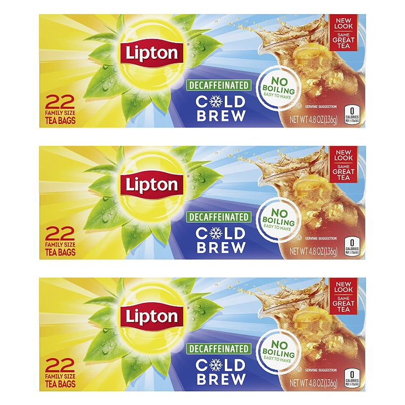 Photo 1 of **BEST BY 02-12-2023**Lipton Cold Brew Family Black Iced Tea Unsweetened Decaffeinated Tea Bags 22 Ct, Pack of 3
