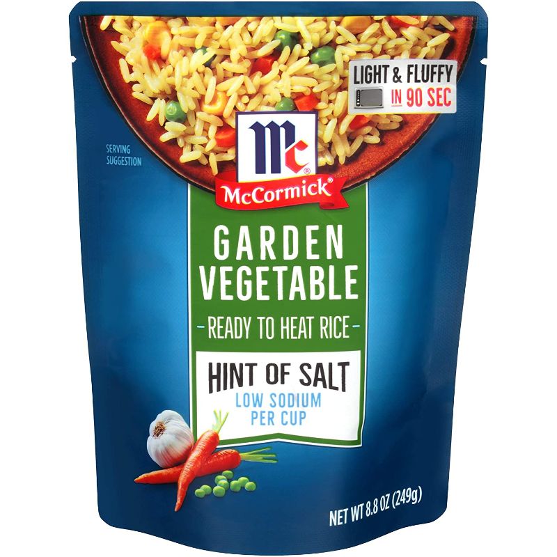 Photo 1 of **BEST BY 03-10-2022**McCormick Hint of Salt Garden Vegetable Ready to Heat Rice, 8.8 oz
2-PACK