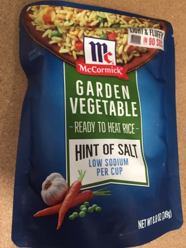 Photo 2 of **BEST BY 03-10-2022**McCormick Hint of Salt Garden Vegetable Ready to Heat Rice, 8.8 oz
2-PACK