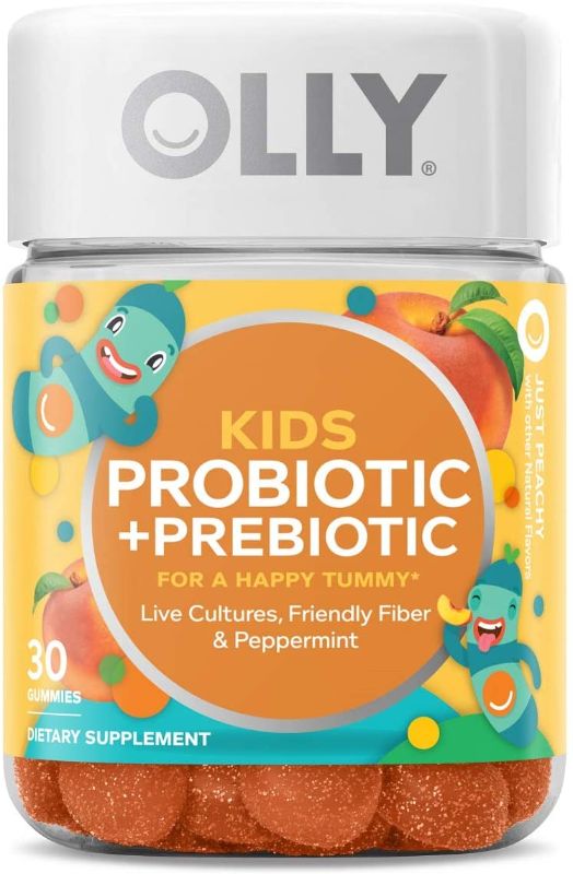 Photo 1 of **EXP 12/21**OLLY Kids Probiotic + Prebiotic Gummy, 30 Day Supply (30 Gummies), Just Peachy, Probiotics, Prebiotics, Peppermint, Chewable Supplement
