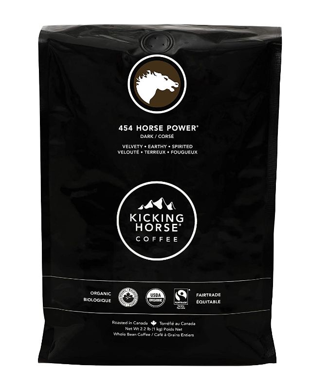 Photo 1 of **BEST BY 01/03/2022**Kicking Horse Coffee, 454 Horse Power, Dark Roast, Whole Bean, 2.2 lb - Certified Organic, Fairtrade, Kosher Coffee
BEST BY 01/03/2022
