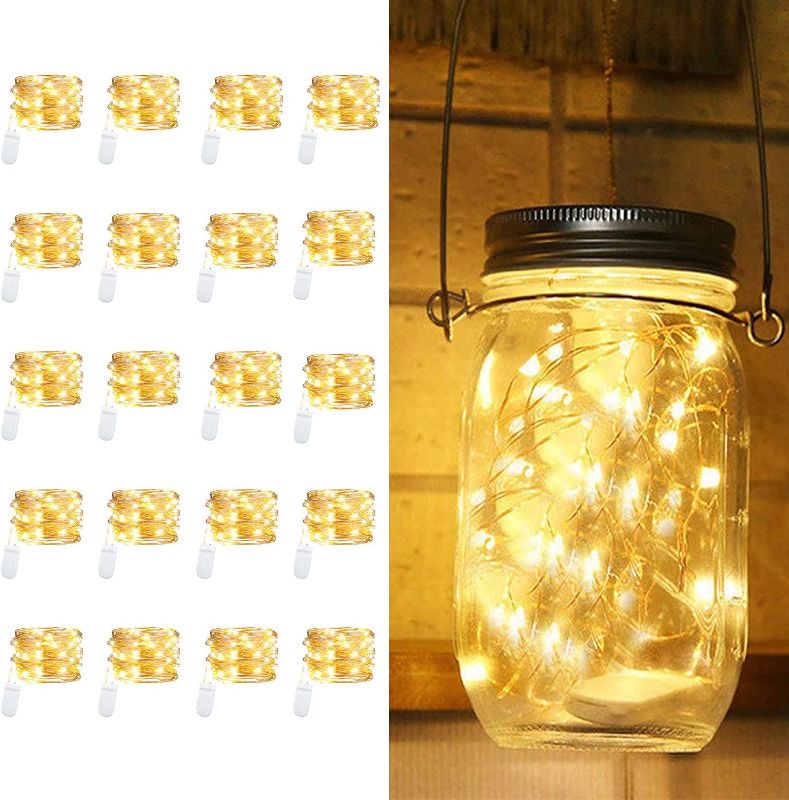 Photo 1 of 20 Pack Led Fairy Lights Battery Operated,3.3ft 20 LED Silver Wire Warm White Firefly Lights Mason Jar Lights,Waterproof Mini Led String Lights for Mason Jars Party Crafts Wedding Decor
