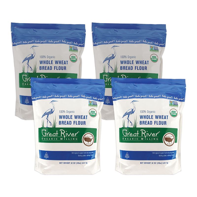 Photo 1 of **EXP 09-07-2021**Great River Organic Milling, Bread Flour, Whole Wheat, Stone Ground, Organic, 2-Pounds (Pack of 4)
