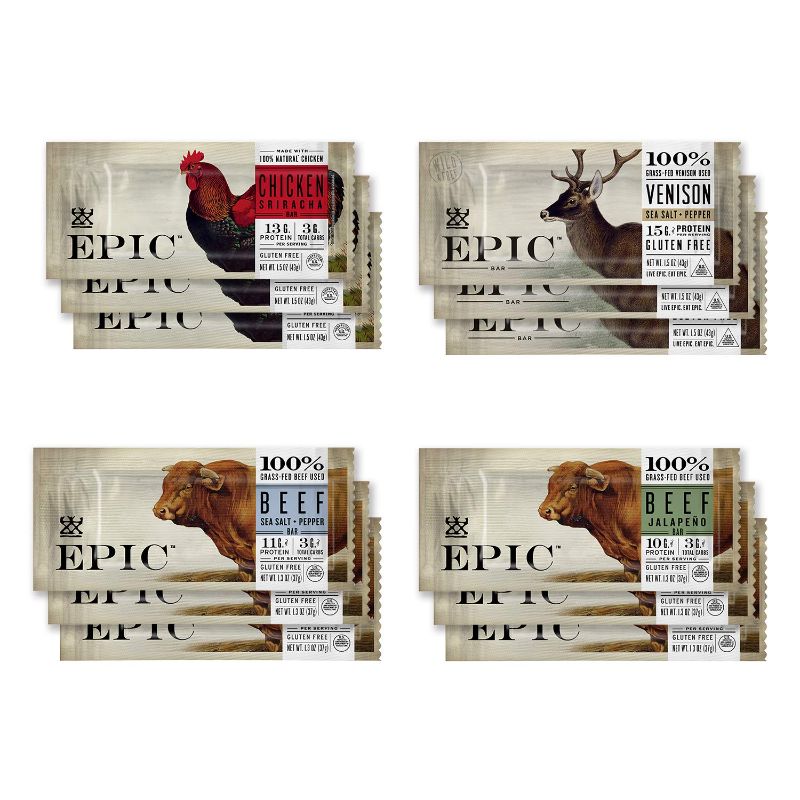 Photo 1 of **BEST BY 02-22-2022**EPIC Bars, Variety Pack (Chicken, Beef, Venison), Keto-Friendly, 12 ct
