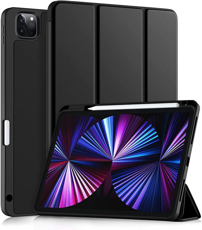 Photo 1 of Akkerds Case Compatible with iPad Pro 11 Inch Case 2021/2020 3rd/2nd Generation with Pencil Holder, 2nd Pencil Charging, Trifold Stand Protective Case Compatible with iPad Pro 11 Case, Black
