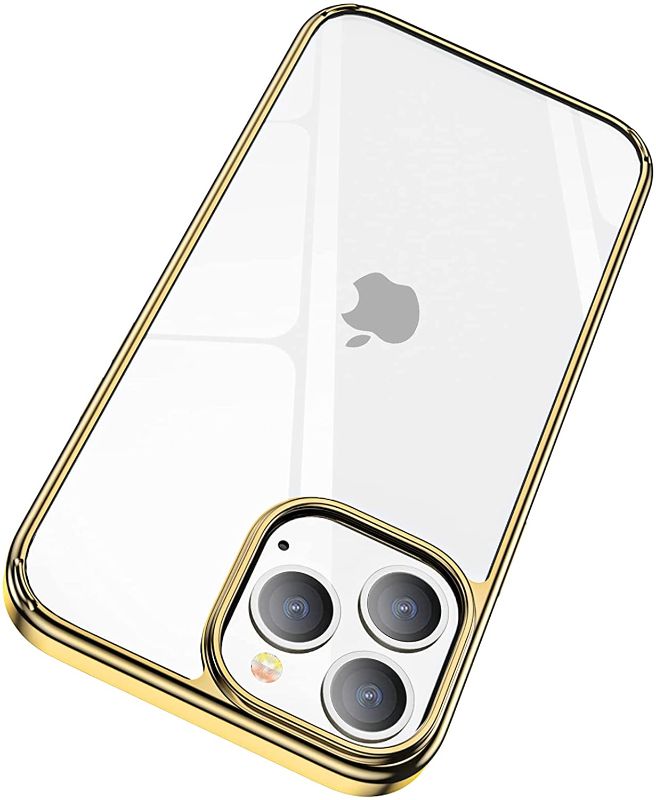 Photo 1 of JKZ Compatible for iPhone 13 Pro Max Case Metal Gold, Anti-Yellowing Crystal Clear Shockproof Protective Case, Ultra Slim Compatible for 2021 6.7 iPhone 13 Pro Max Case, Support Wireless Charging
