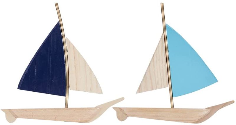 Photo 1 of Abitare Decor Tuscan Twilight Wooden Sailboat, Set of 2 Black & Blue Sails, Nautical Ocean Theme Decor, Hanging Wall Decor for Home
