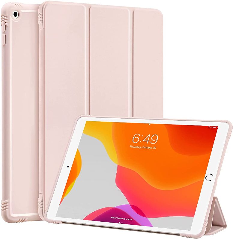 Photo 1 of SIWENGDE Case for iPad 9th/8th/7th Generation (2021/2020/2019), iPad 10.2-inch Soft TPU Back Protective Cases [Shock Absorption], Slim Lightweight Trifold Stand Smart Cover, Auto Wake/Sleep(Pink)
