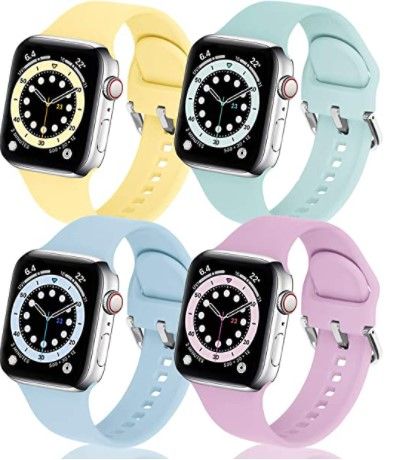 Photo 1 of eCamframe Sport Bands Compatible with Apple Watch Bands42mm 44mm 45mm, 4 packs Soft Silicone Waterproof Replacement Strap Wristband with Classic Clasp for iWatch Series 7 6 5 4 3 2 1 SE Women Men