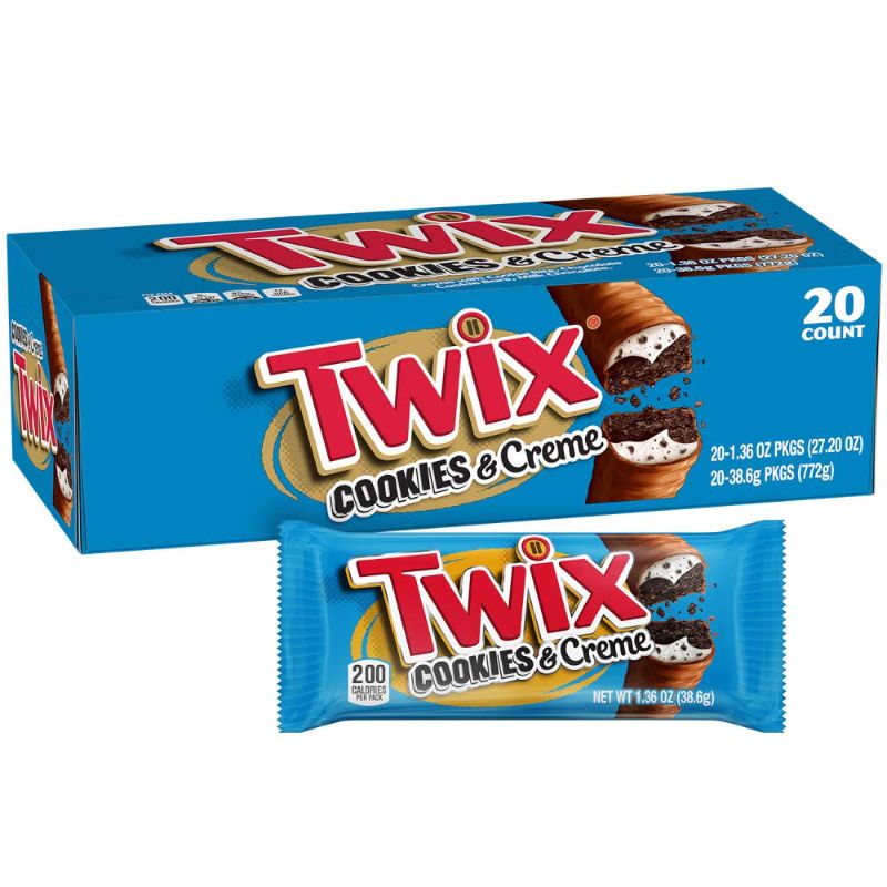 Photo 1 of **BEST BEFORE 10-2022**TWIX Cookies & Creme Chocolate Cookie Bar Candy, 1.36-Ounce (Pack Of 20)
