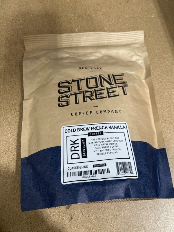 Photo 2 of **BEST BY 03-21-2022**Stone Street Cold Brew Flavored Coffee, Natural French Vanilla Flavor, Low Acid, 100% Colombian, Gourmet Coffee, Coarse Ground, Dark Roast, 1 LB
