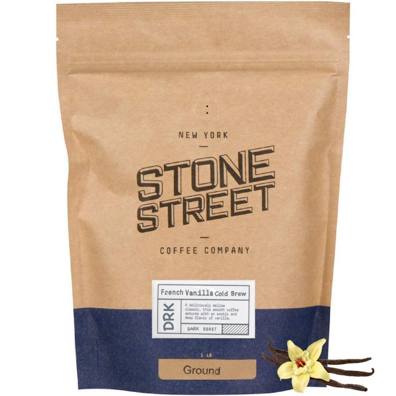 Photo 1 of **BEST BY 03-21-2022**Stone Street Cold Brew Flavored Coffee, Natural French Vanilla Flavor, Low Acid, 100% Colombian, Gourmet Coffee, Coarse Ground, Dark Roast, 1 LB
