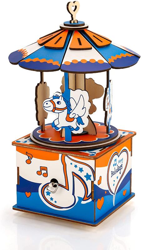 Photo 1 of FACTORY SEALED** O-CONN 3D Wooden Puzzle Carousel Model Building Kits Rotating 4-Horses Music Box Christmas Birthday Gift for Kids Girls Daughter Wife Girlfriend
