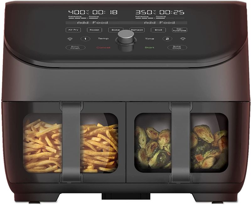 Photo 1 of Instant Vortex Plus XL 8 Quart 8-in 1 Dual Basket Double Air Fryer with ClearCook™ Easy View See Through Windows, Air Fry, Roast, Broil, Bake, Reheat, Dehydrate, 1700W, Black