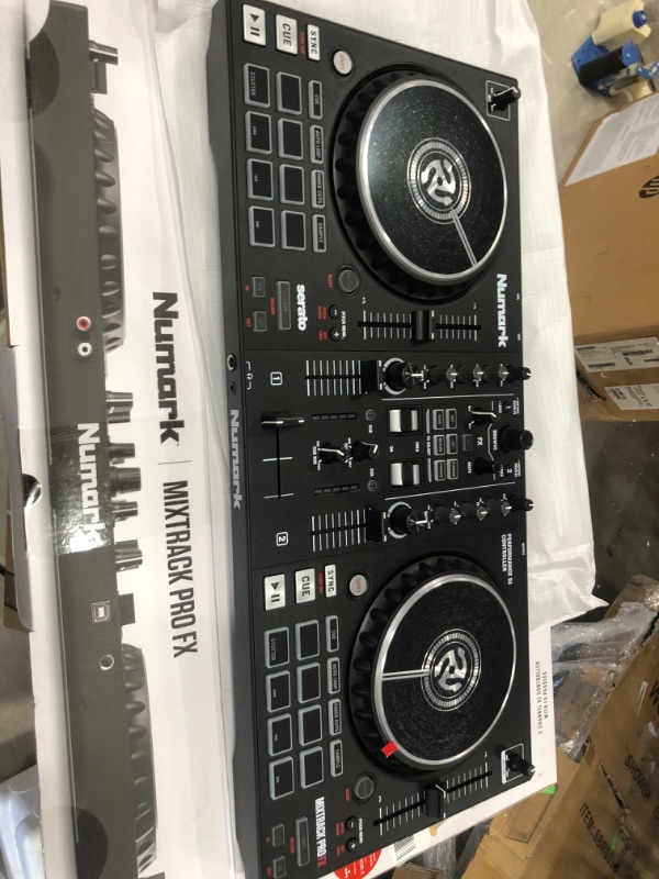 Photo 2 of Numark Mixtrack Pro FX – 2 Deck DJ Controller For Serato DJ with DJ Mixer, Built-in Audio Interface, Capacitive Touch Jog Wheels and FX Paddles
