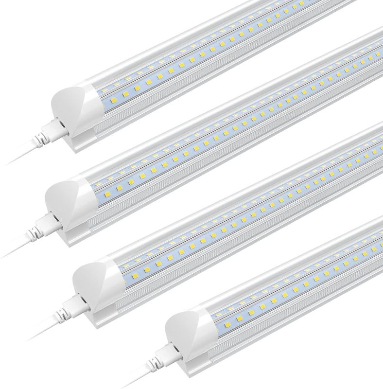 Photo 1 of SHOPLED 6FT Linkable LED Utility Shop Lights for Garage, 54W LED Tube Ceiling Light T8 Integrated Single Fixture, 6000K, 7020lm V Shape, Basement, Offices, Clear Lens, Plug and Play 4 Pack
