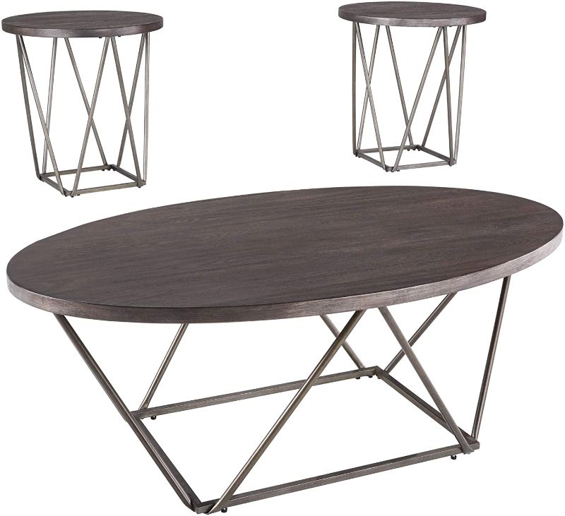 Photo 1 of **MISSING HARDWARE** MINOR WARE** Signature Design by Ashley Neimhurst Modern 3-Piece Table Set, Includes Coffee Table and End Tables, Dark Brown
