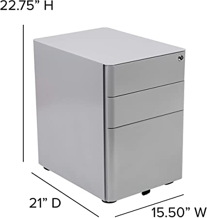 Photo 1 of Flash Furniture Modern 3-Drawer Mobile Locking Filing Cabinet with Anti-Tilt Mechanism and Hanging Drawer for Legal & Letter Files, Gray
