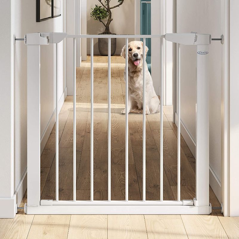 Photo 1 of Graco BabySteps Walk-Thru Metal Safety Gate (White) - Pressure-Mounted Baby Gate for Doorway, Expands from 29.5-40.5 Inches, 29.5 Inches Tall, Includes 3 Extensions, Perfect for Children, Pet-Friendly
