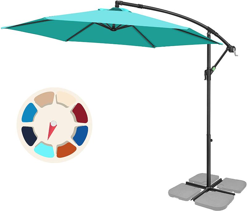 Photo 1 of (MISSING HARDWARE)
FRUITEAM 10-ft Offset Hanging Umbrellas, Garden Patio Outdoor Swimming Pool Umbrellas Large Market Umbrella with Crank & Cross Base, Waterproof UV Protection Cantilever Umbrella Family Gifts
