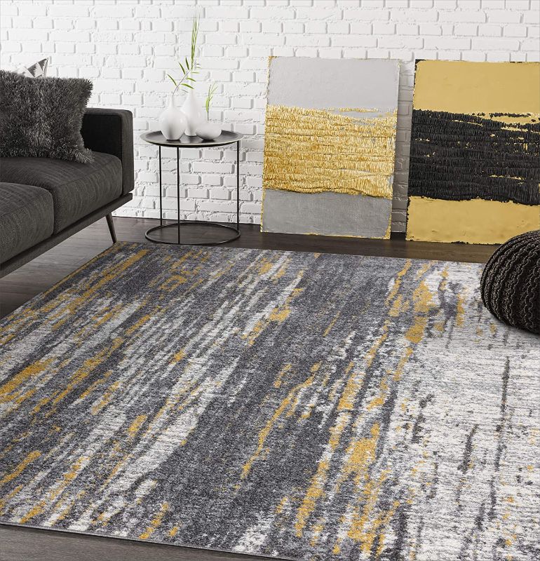 Photo 1 of Abani Rugs Grey & Yellow Painted Pattern Area Rug Bold Rugged Contemporary Modern Style Accent8X10